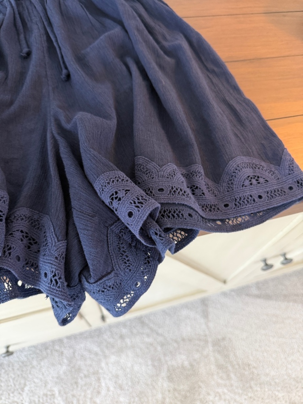 aerie Navy Blue Crochet Trim Lounge Shorts - Picture 3 of 6